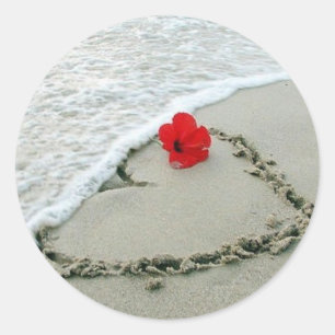 Heart in sand classic round sticker