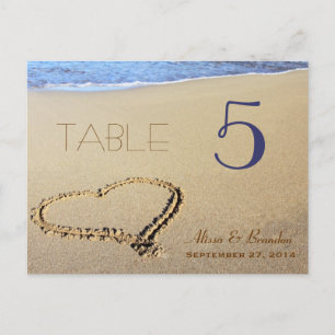 Heart in Sand Table Number Cards, Name & Date Postcard