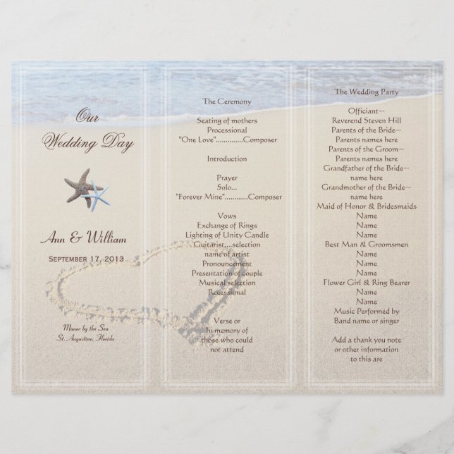 Heart in Sand Wedding Program Template (Front)