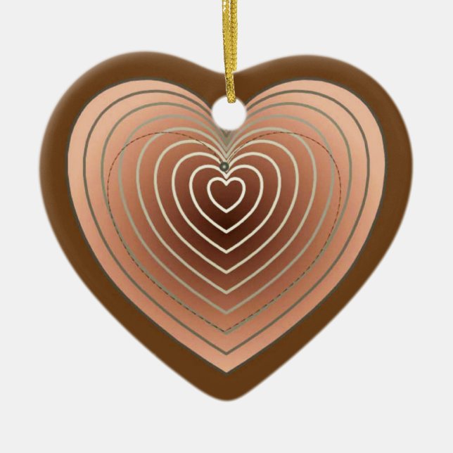 Heart in shades of brown, chocolate background ceramic ornament (Front)