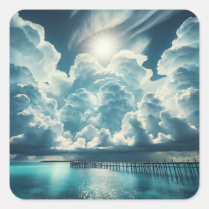Heart in the Clouds above the Ocean Peir Square Sticker