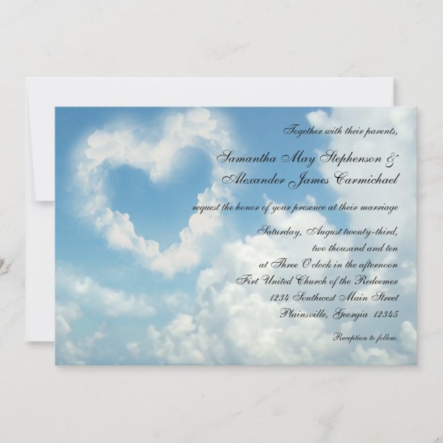Heart in the Clouds, Blue Sky Romantic Invitation (Front)