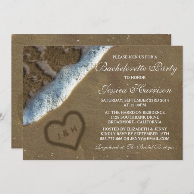 Heart In The Sand Beach Bachelorette Party Invitation (Front/Back)