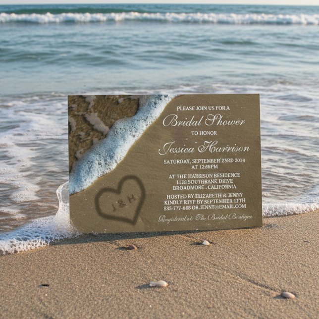 Heart In The Sand Beach Bridal Shower Invitations (Creator Uploaded)