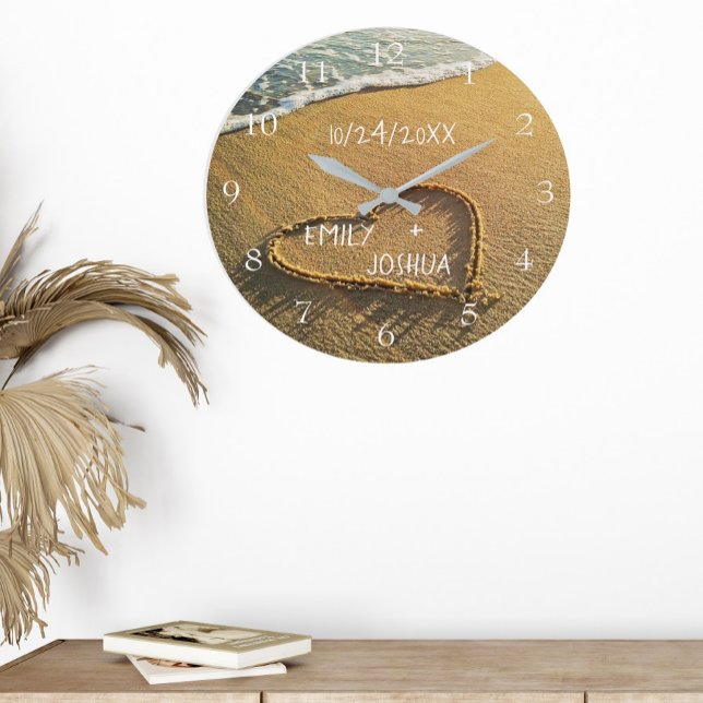 Heart in the Sand Beach Shore Tropical Ocean View  Large Clock (Creator Uploaded)