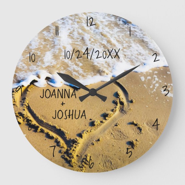 Heart in the Sand Beach Tropical Ocean View Custom Large Clock (Front)