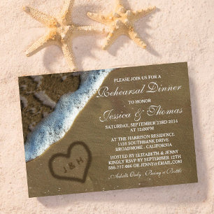 Heart In The Sand Beach Wedding Rehearsal Dinner Invitation