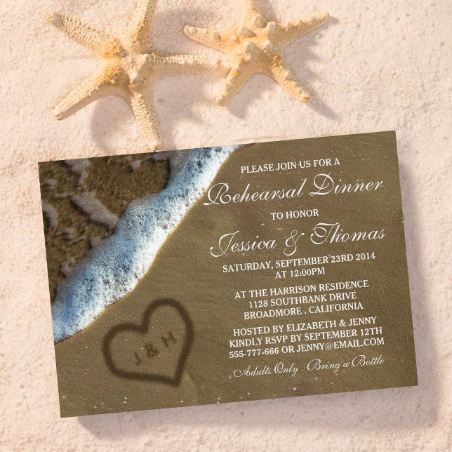 Heart In The Sand Beach Wedding Rehearsal Dinner Invitation (Creator Uploaded)
