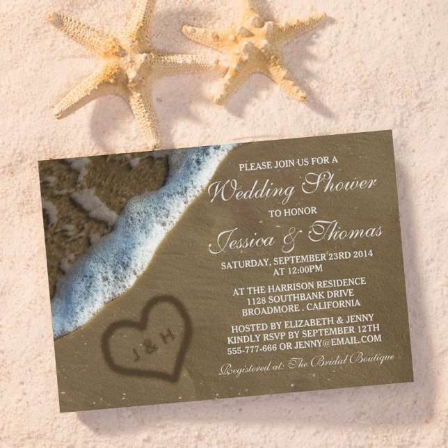 Heart In The Sand Beach Wedding Shower Invitations (Creator Uploaded)