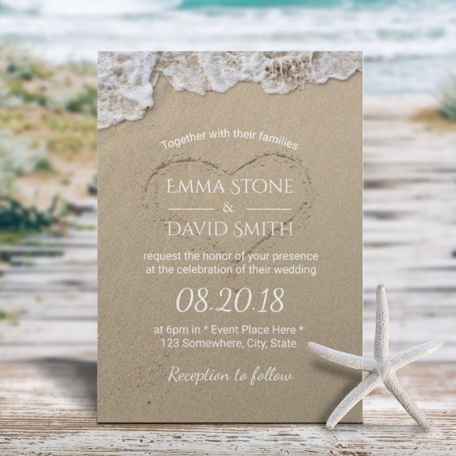 Heart in the Sand Summer Beach Wedding Invitation (Creator Uploaded)