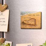 Heart in the Sand Tropical Beach Save the Date Magnet<br><div class="desc">A beautiful, unique, custom, personalised design features a romantic summer tropical beach island background with a heart written, drawn in the sand along the blue ocean water to signify love and romance. Personalise this great item with the bride and groom names and wedding date. What a great way to Save...</div>
