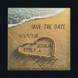 Heart in the Sand Tropical Beach Save the Date Magnet<br><div class="desc">A beautiful, unique, custom, personalised design features a romantic summer tropical beach island background with a heart written, drawn in the sand along the blue ocean water to signify love and romance. Personalise this great item with the bride and groom names and wedding date. What a great way to Save...</div>