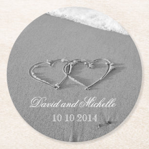 Heart in the sand wedding party paper coasters