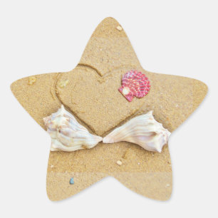 heart in the sand with shells star sticker