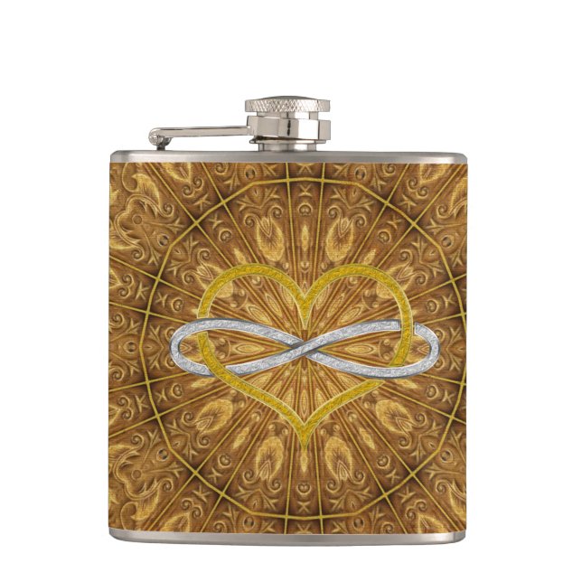 Heart Infinity Gold Silver Hip Flask (Front)