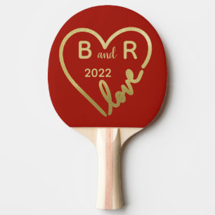 Heart Initials Love Red Valentine’s Day  Ping Pong Paddle