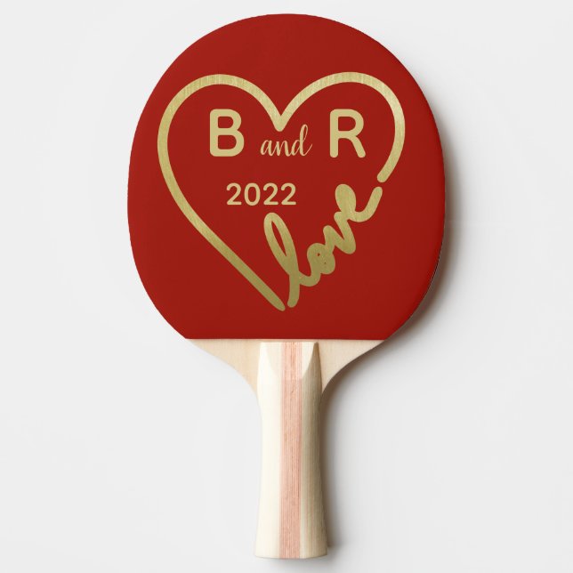 Heart Initials Love Red Valentine’s Day  Ping Pong Paddle (Front)