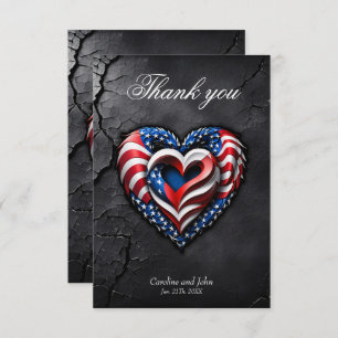 Heart is in the classic colours of the USA flag.  Thank You Card