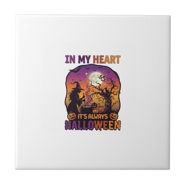 Heart Its Always Halloween Witch Cauldron Tree Moo Ceramic Tile (Front)