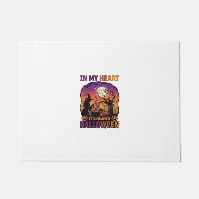 Heart Its Always Halloween Witch Cauldron Tree Moo Doormat (Front)
