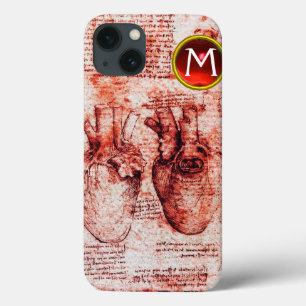 Heart,Its Blood Vessels Parchment Red Gem Monogram iPhone 13 Case