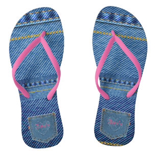 Heart - Jean Look Flip Flops