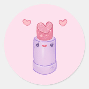Heart Kawaii Lipstick character Classic Round Sticker