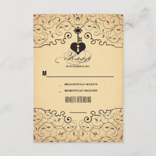 Heart Key Vintage Wedding RSVP cards