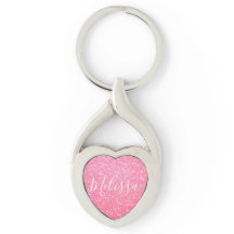 Heart Keychain Glitter Personalised Name Pink