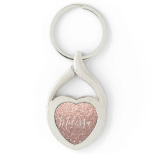 Heart Keychain Glitter Personalised Name Rose Gold