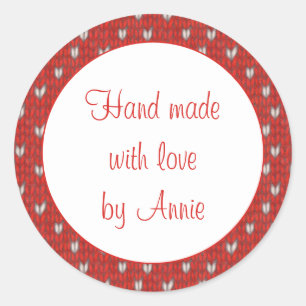 HEART KNIT 1.5" Round "Hand Made" Stickers