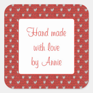 HEART KNIT 3" Square "Hand Made" Stickers