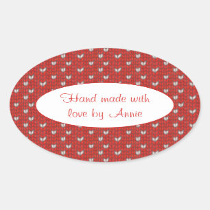 HEART KNIT Oval "Hand Made" Stickers