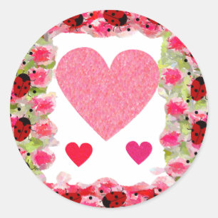 Heart Ladybugs Classic Round Sticker