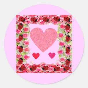 Heart Ladybugs Classic Round Sticker