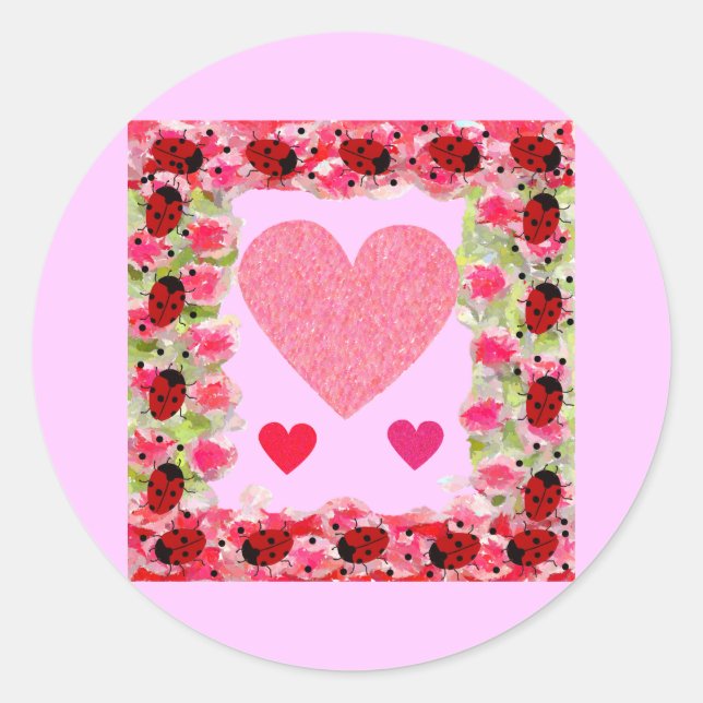 Heart Ladybugs Classic Round Sticker (Front)