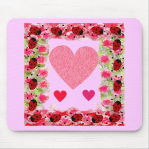 Heart Ladybugs Mouse Pad