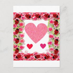 Heart Ladybugs Postcard