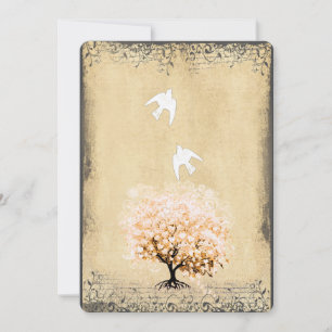 Heart Leaf Coral Tree Dove Love Bird Weddings Invitation