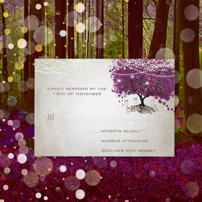 Heart Leaf Dark Sangria Tree Wedding RSVP Card (Creator Uploaded)