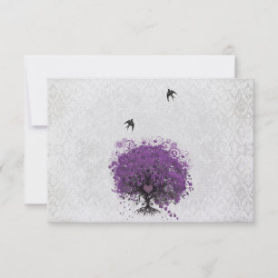 Heart Leaf Eggplant Tree Vintage Birds RSVP Card