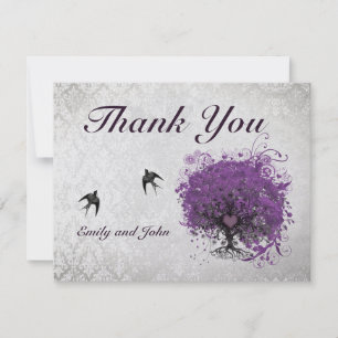Heart Leaf Eggplant Tree Vintage Birds Thank You Card