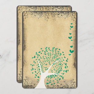 Heart Leaf Emerald Tree Vintage Love Bird Weddings Invitation