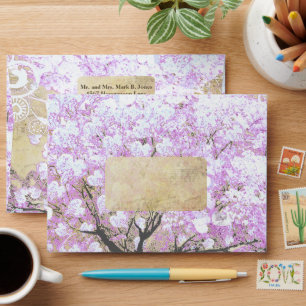 Heart Leaf Lavender Tree Vintage Bird Wedding Envelope