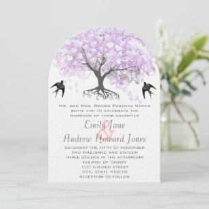 Heart Leaf Lavender Tree Vintage Bird Wedding Invitation