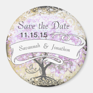 Heart Leaf Lavender Tree Vintage Bird Wedding Magnet