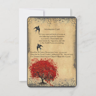 Heart Leaf Red Tree Vintage Birds Wedding RSVP Card