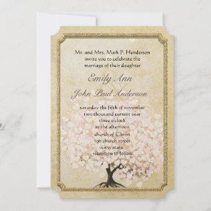 Heart Leaf Rose Gold Tree Vintage Wedding Invitation