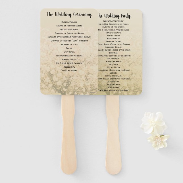 Heart Leaf Tree Wedding Program Hand Fan (Front and Back)