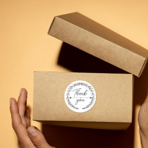 heart Leaf Wreath Thank You business parcel Classic Round Sticker